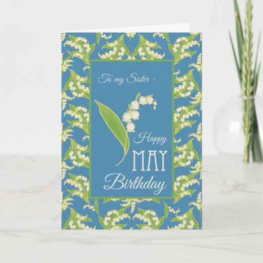 Lily-of-the-Valley May Birthday Card, Blau: Schwes Karte (Vorderseite)