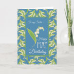 Lily-of-the-Valley May Birthday Card, Blau: Sister Karte<br><div class="desc">eine hübsche Geburtstagskarte für eine Schwester mit einem Lilies-of-the-Valley-Muster auf blauem Hintergrund; aus der Posh & Painterly Kollektion "Zur Liebe von Lilies".</div>