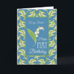 Lily-of-the-Valley May Birthday Card, Blue: Friend Karte<br><div class="desc">Eine hübsche Geburtstagskarte für einen Freund,  mit Mix'n'match-Mustern aus Lilies-of-the-Valley auf blauem Hintergrund; aus der Posh & Painterly Kollektion "Zur Liebe von Lilies".</div>