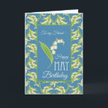 Lily-of-the-Valley May Birthday Card, Blue: Friend Karte<br><div class="desc">Eine hübsche Geburtstagskarte für einen Freund,  mit Mix'n'match-Mustern aus Lilies-of-the-Valley auf blauem Hintergrund; aus der Posh & Painterly Kollektion "Zur Liebe von Lilies".</div>