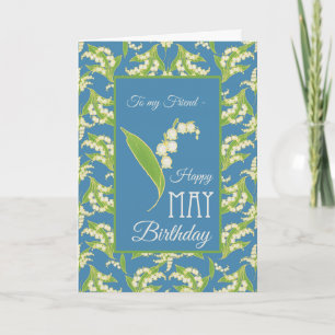 Lily-of-the-Valley May Birthday Card, Blue: Friend Karte