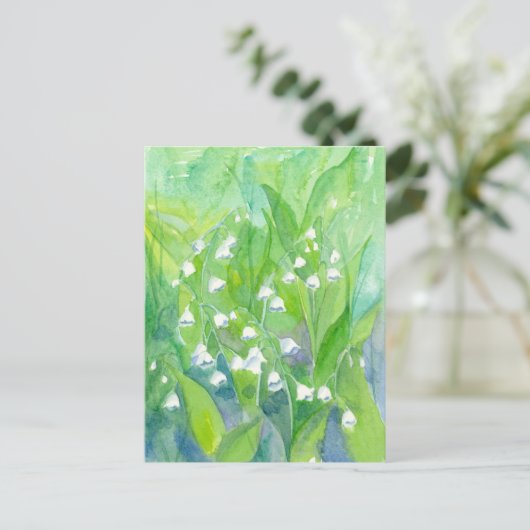 Lily of the Valley May Blume Aquarellmalerei Postkarte (Stehend Vorderseite)