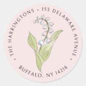 Lily of the Valley May Pink Rücksendeadresse Runder Aufkleber (Vorderseite)