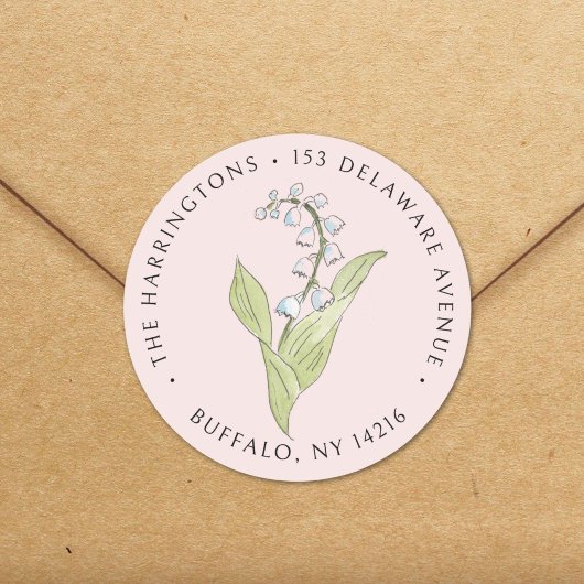 Lily of the Valley May Pink Rücksendeadresse Runder Aufkleber