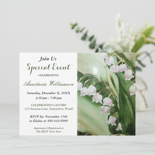 LILY OF THE VALLEY PARTY EVITE EINLADUNG (Stehend Vorderseite)