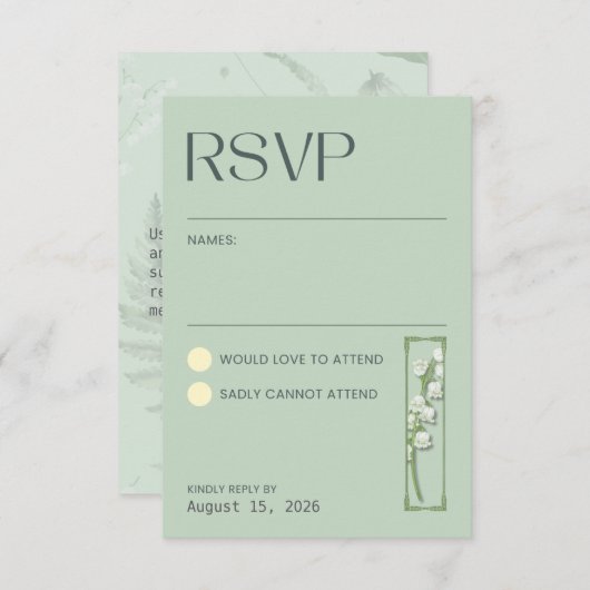 Lily of the Valley - Sage Green UAWG RSVP Karte (Vorne/Hinten)