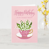 Lily of the Valley Teacup 74. Geburtstagsfreund Karte (Gelbe Blume)