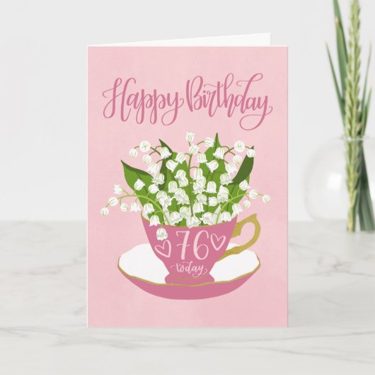 Lily of the Valley Teacup 76. Geburtstag Karte (Vorderseite)