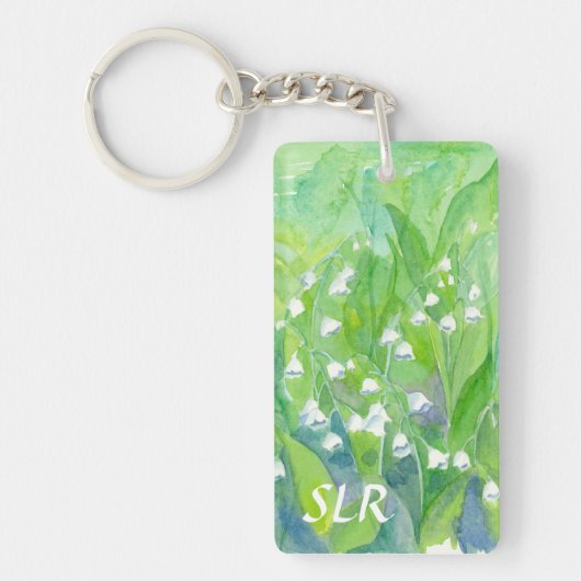 Lily of the Valley Water Color Painting Monogram Schlüsselanhänger (Vorderseite)