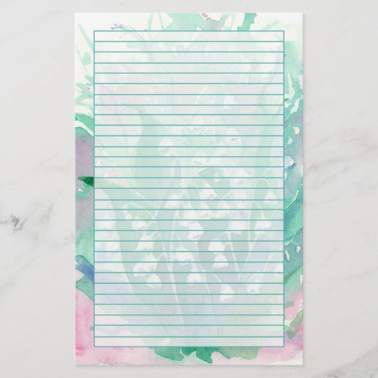 Lily of the Valley Watercolor Blume Green Lined Briefpapier (Vorderseite)