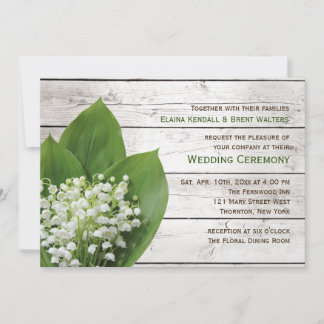 Lily of the Valley Wedding Invitation Barn Board Einladung