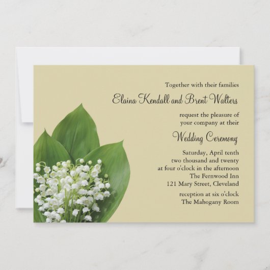 Lily of the Valley Wedding Invitation (beige) Einladung (Vorderseite)