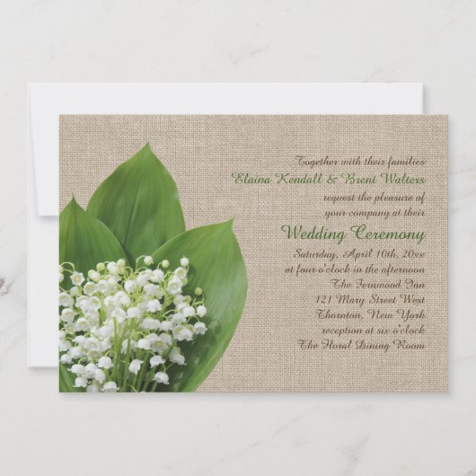 Lily of the Valley Wedding Invitation Burlap Einladung (Vorderseite)