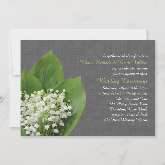 Lily of the Valley Wedding Invitation grau Einbruc Einladung (Vorderseite)