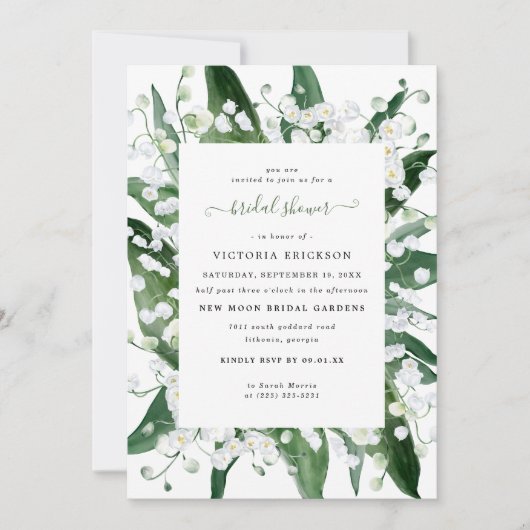 Lily of the Valley | Weißes Brautparty Einladung (Vorderseite)