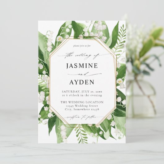 Lily of the Valley White Floral Arch Wedding Einladung (Stehend Vorderseite)