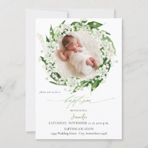 Lily of the Valley White Floral Baptism Einladung
