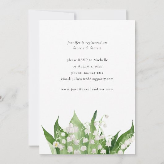 Lily of the Valley White Floral Brautparty Einladung (Rückseite)