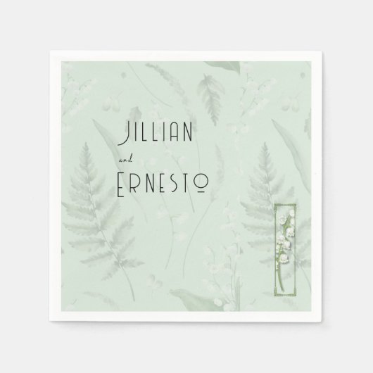 Lily of Valley | Bildgrün mit Illustration Serviette (Vorderseite)