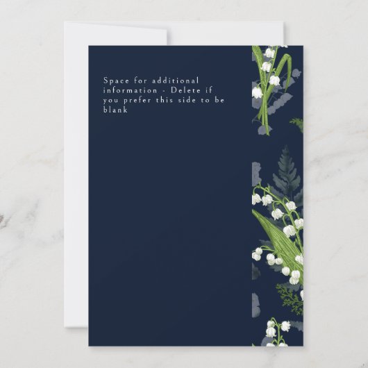 Lily of Valley Dunkelblauer Solid mit Blumenrand Einladung (Rückseite)