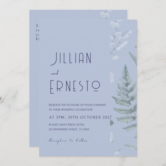 Lily of Valley | Hellblauer Solid mit verblasster Einladung (Vorne/Hinten)