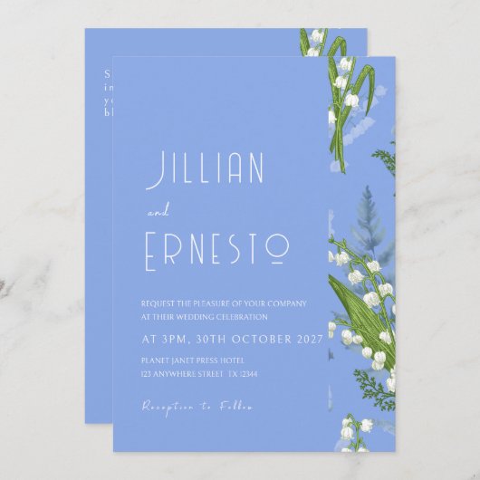 Lily of Valley | Light Blue Solid mit Edge White Einladung (Vorne/Hinten)