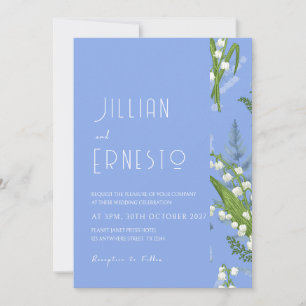 Lily of Valley Light Blue Solid mit Edge White Einladung