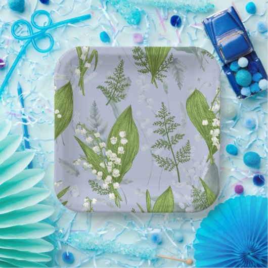 Lily of Valley mit Ferns | Babyblau Pappteller (Party)