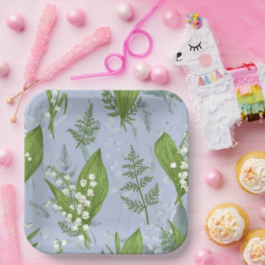 Lily of Valley mit Ferns | Babyblau Pappteller (Party)