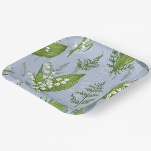 Lily of Valley mit Ferns | Babyblau Pappteller (Gewinkelt)