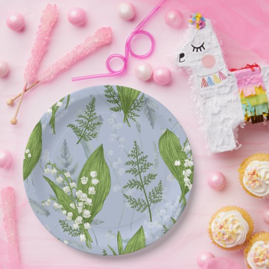 Lily of Valley mit Ferns | Babyblau Pappteller (Party)