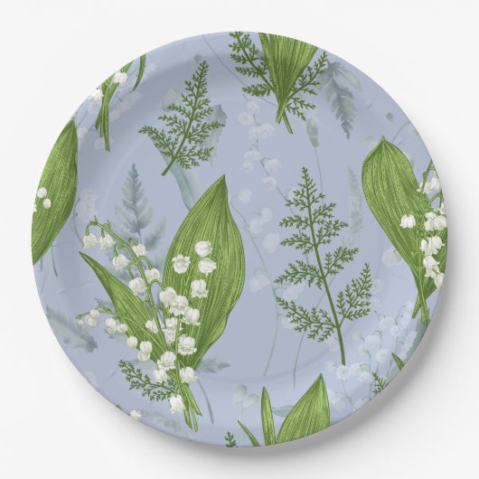 Lily of Valley mit Ferns | Babyblau Pappteller (Vorderseite)