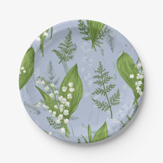 Lily of Valley mit Ferns | Babyblau Pappteller (Vorderseite)