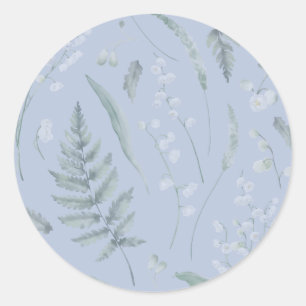 Lily of Valley mit Ferns   Babyblau Runder Aufkleber
