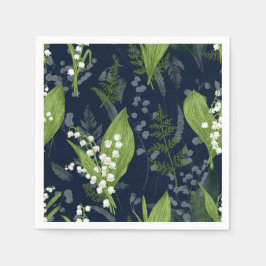 Lily of Valley mit Ferns | Dark Blue Napkins Serviette