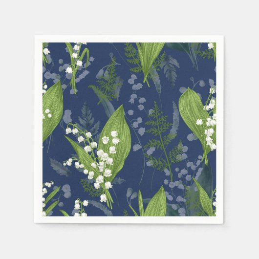 Lily of Valley mit Ferns | Dark Blue Napkins Serviette (Vorderseite)