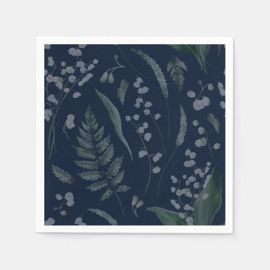 Lily of Valley mit Ferns | Dark Blue Napkins Serviette (Vorderseite)
