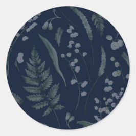 Lily of Valley mit Ferns | Deep Dark Blue Runder Aufkleber