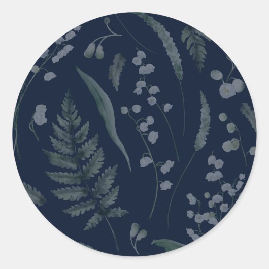 Lily of Valley mit Ferns | Deep Dark Blue Runder Aufkleber (Vorderseite)