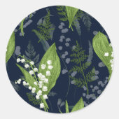 Lily of Valley mit Ferns | Deep Dark Blue Runder Aufkleber (Vorderseite)
