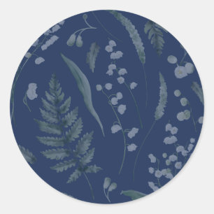 Lily of Valley mit Ferns   Dunkelblau Runder Aufkleber