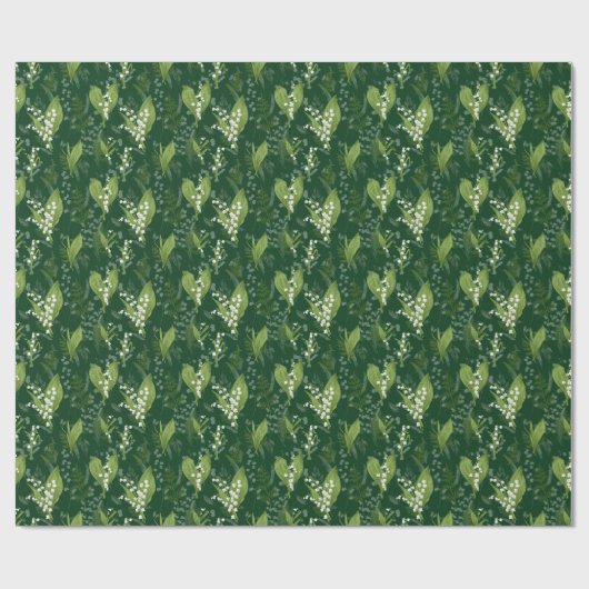Lily of Valley mit Ferns | Dunkelgrün Geschenkpapier (Flach)