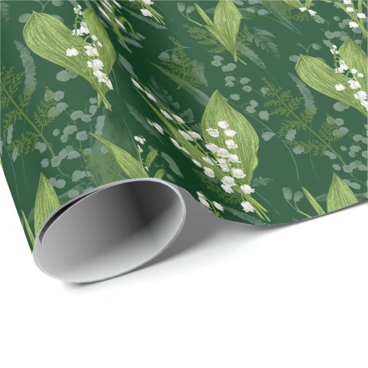 Lily of Valley mit Ferns | Dunkelgrün Geschenkpapier (Rolleneckpunkt)