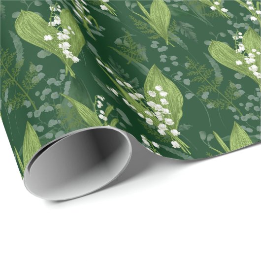 Lily of Valley mit Ferns | Dunkelgrün Geschenkpapier (Rolleneckpunkt)