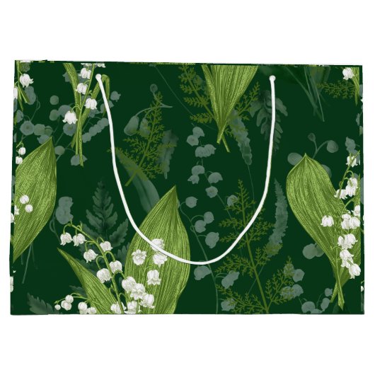 Lily of Valley mit Ferns | Dunkelgrün Große Geschenktüte (Rückseite)