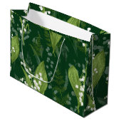 Lily of Valley mit Ferns | Dunkelgrün Große Geschenktüte (Vorderseite Schrägansicht)