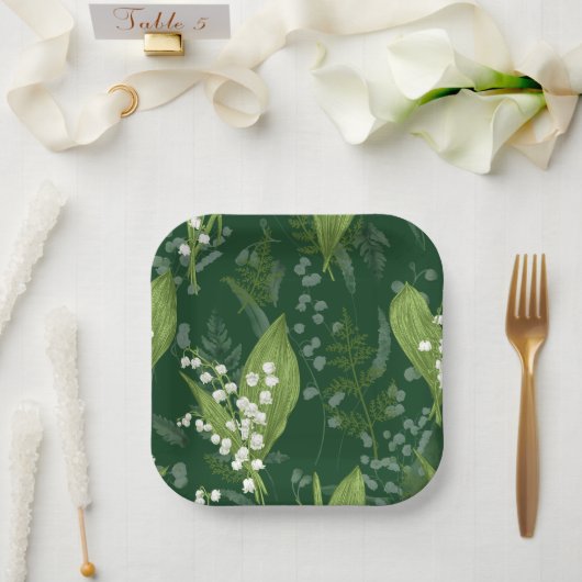 Lily of Valley mit Ferns | Dunkelgrün, nicht kunde Pappteller (Hochzeit)