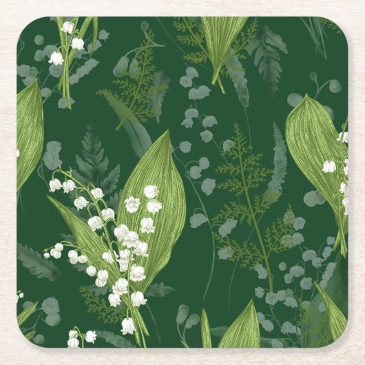 Lily of Valley mit Ferns | Dunkelgrün, nicht kunde Rechteckiger Pappuntersetzer (Vorderseite)
