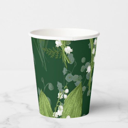 Lily of Valley mit Ferns | Dunkelgrün Pappbecher (Rechts)