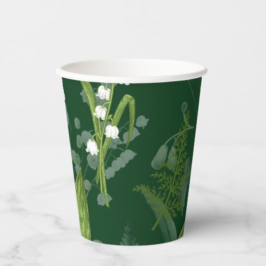 Lily of Valley mit Ferns | Dunkelgrün Pappbecher (Vorderseite)
